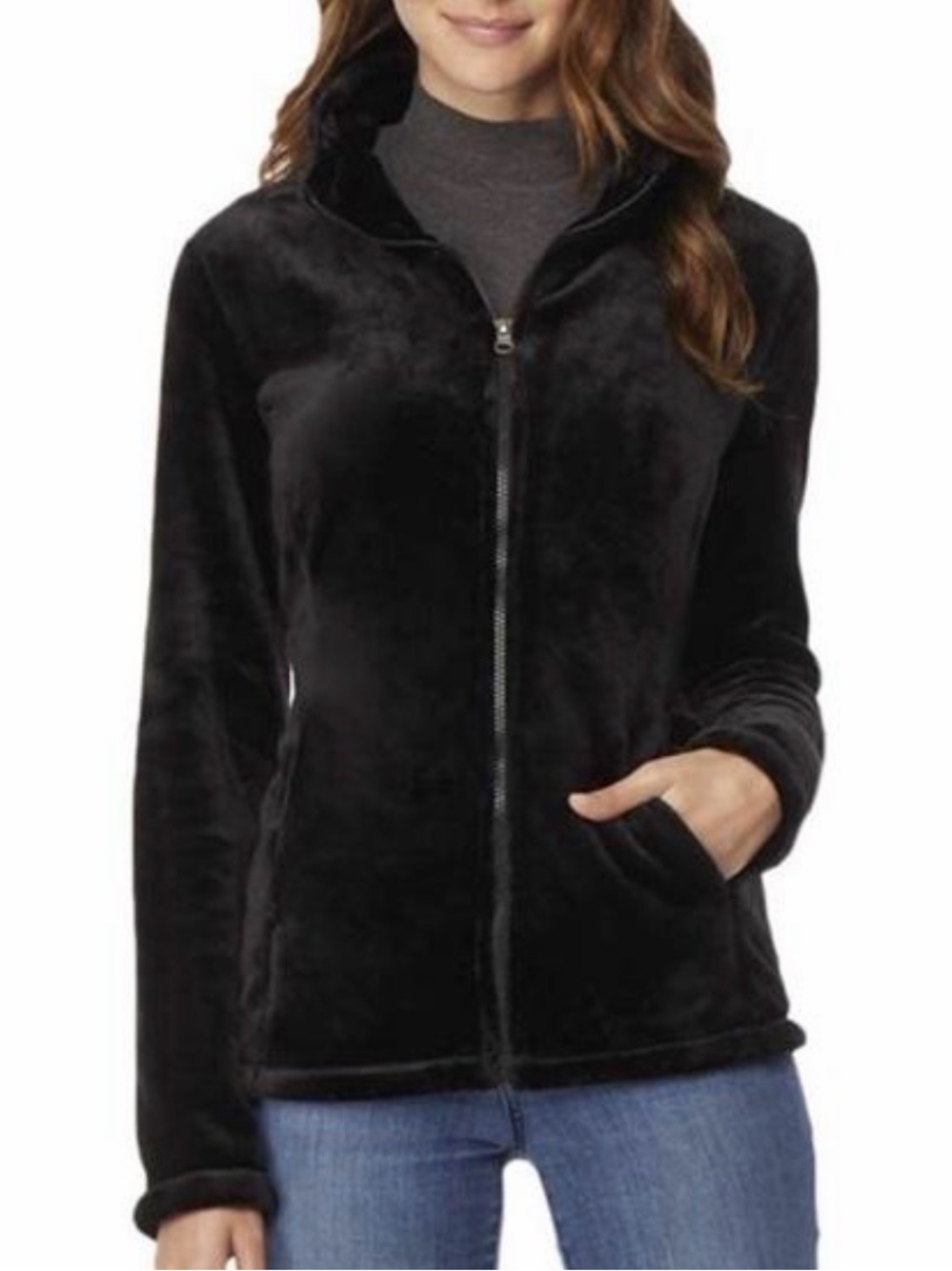 Plush Black Zip-Up Fleece Jacket